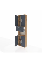 Arges Dolap 4 Raflı 2 Çekmeceli 4 Kapaklı 60x30x221 Çam-Antrasit