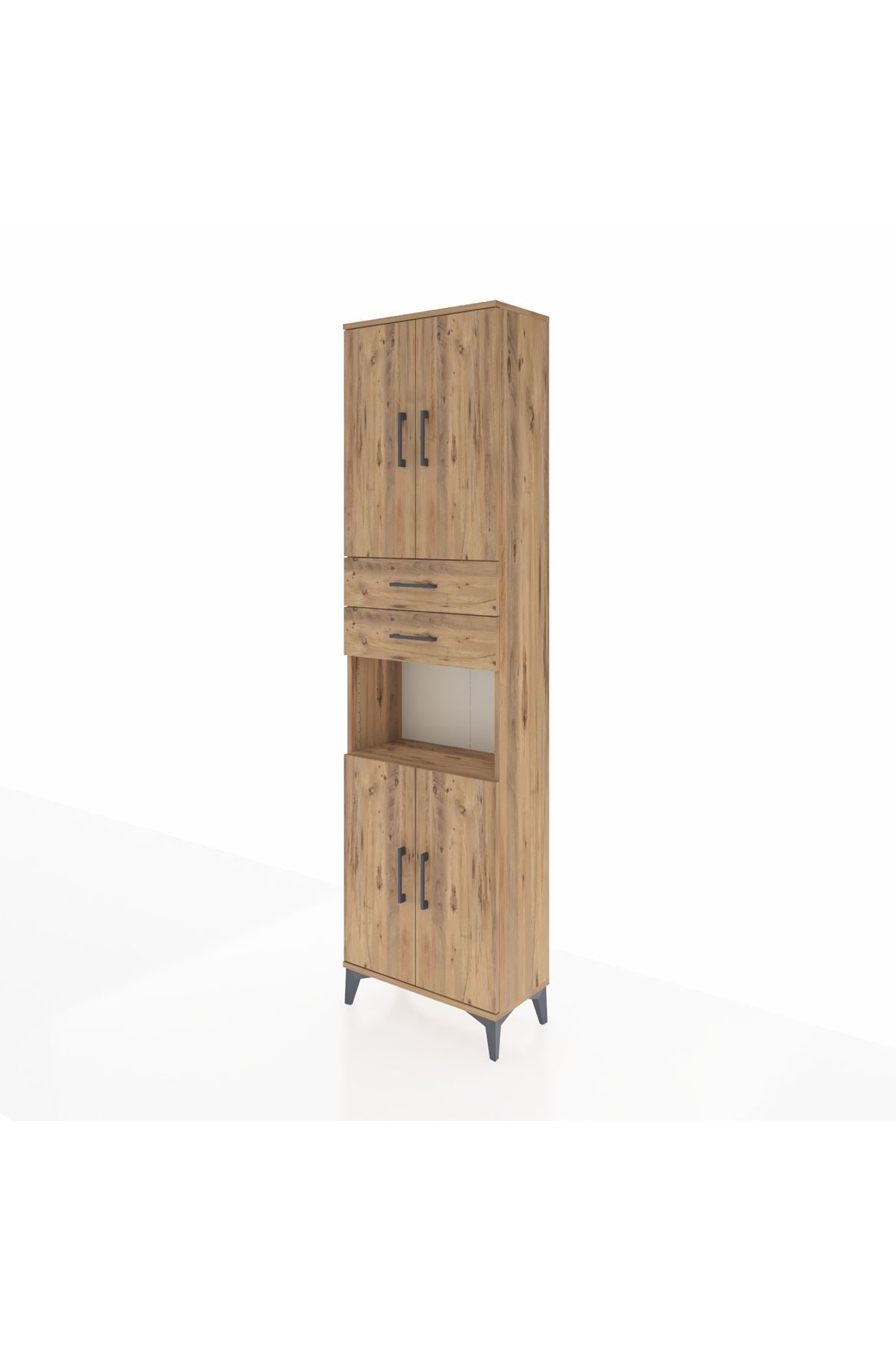 Arges Dolap 4 Raflı 2 Çekmeceli 4 Kapaklı 60x30x221 Çam-Çam