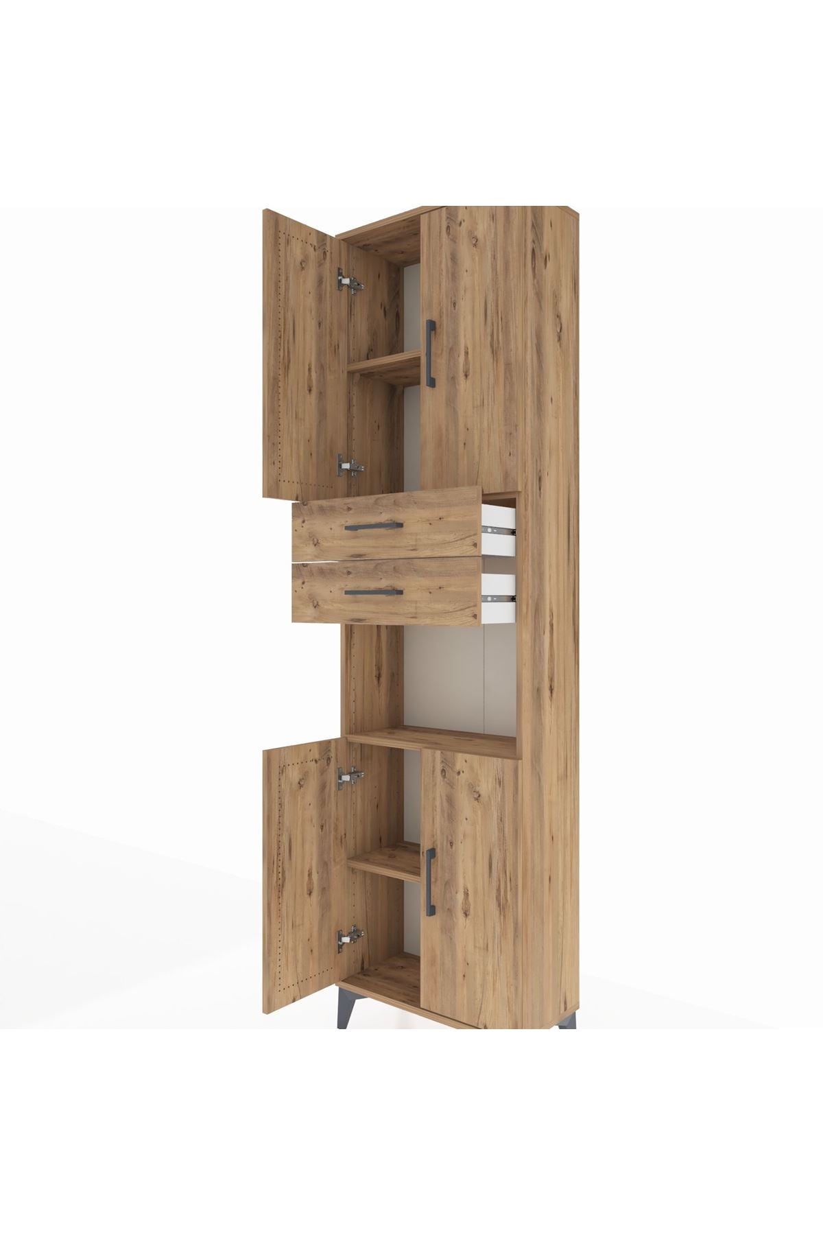 Arges Dolap 4 Raflı 2 Çekmeceli 4 Kapaklı 60x30x221 Çam-Çam