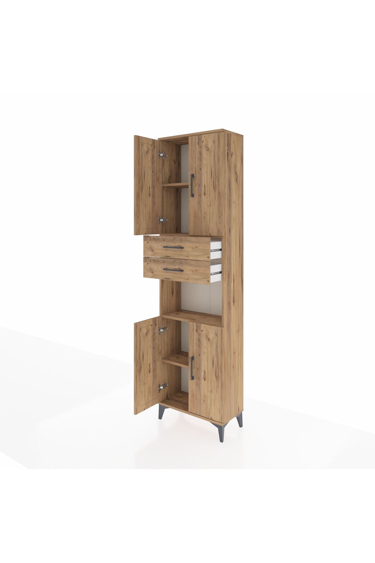 Arges Dolap 4 Raflı 2 Çekmeceli 4 Kapaklı 60x30x221 Çam-Çam