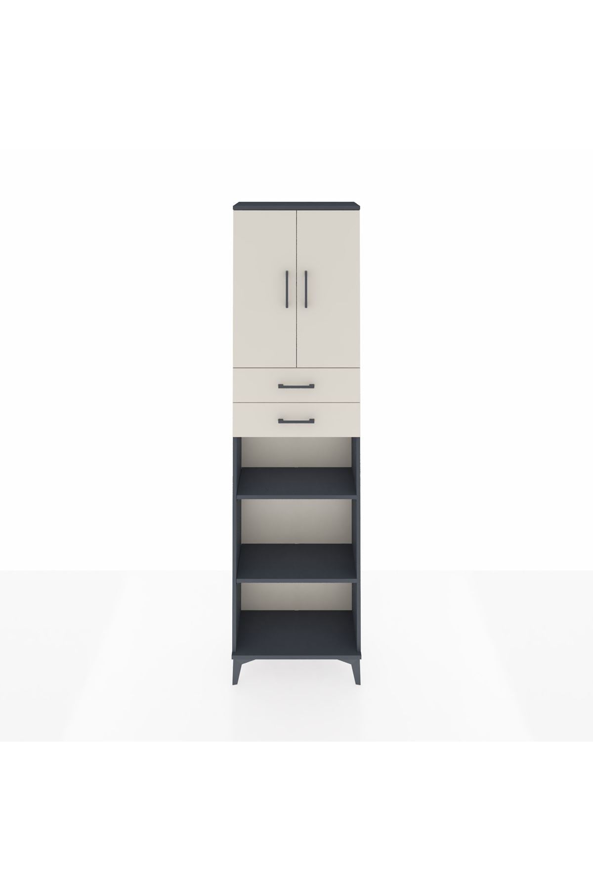 Arges Dolap 4 Raflı 2 Çekmeceli 2 Kapaklı 60x30x221 Antrasit-Aytaşı