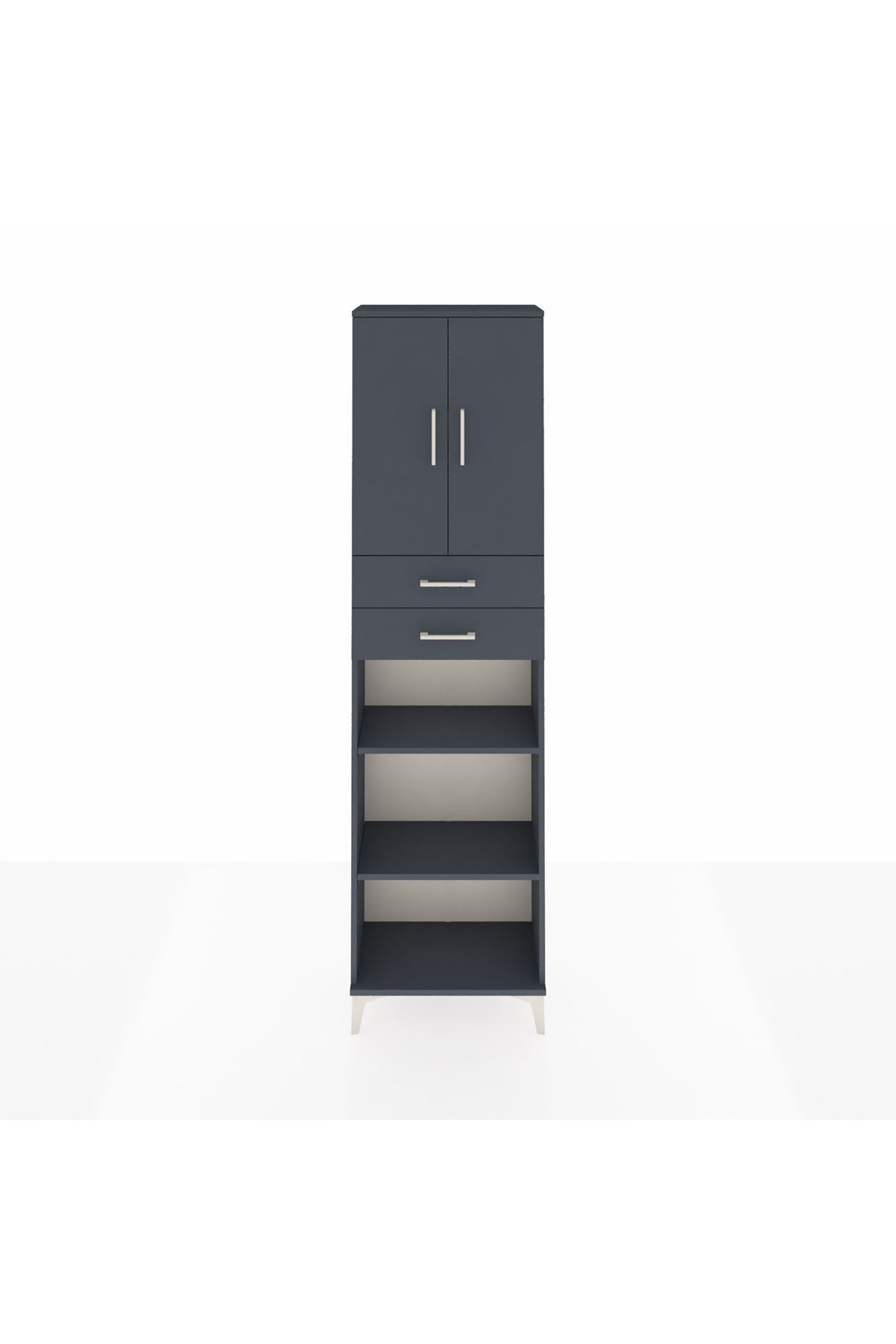 Arges Dolap 4 Raflı 2 Çekmeceli 2 Kapaklı 60x30x221 Antrasit-Antrasit