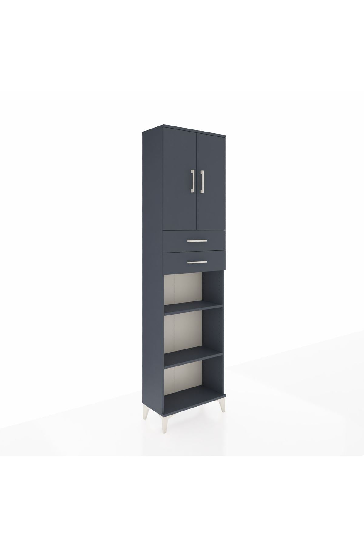 Arges Dolap 4 Raflı 2 Çekmeceli 2 Kapaklı 60x30x221 Antrasit-Antrasit