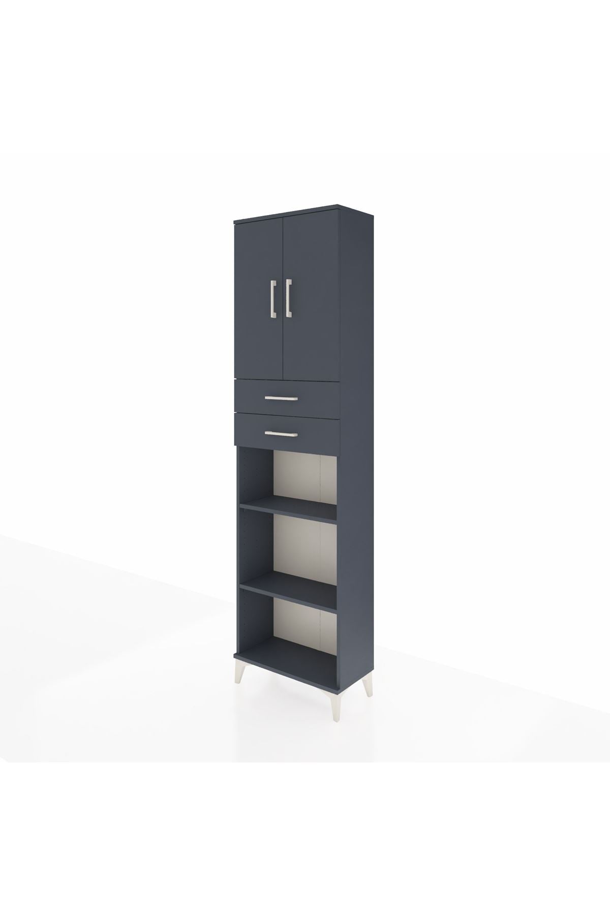 Arges Dolap 4 Raflı 2 Çekmeceli 2 Kapaklı 60x30x221 Antrasit-Antrasit