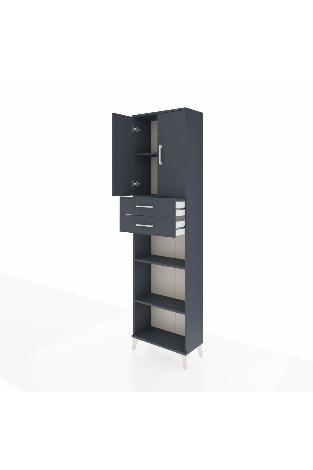 Arges Dolap 4 Raflı 2 Çekmeceli 2 Kapaklı 60x30x221 Antrasit-Antrasit