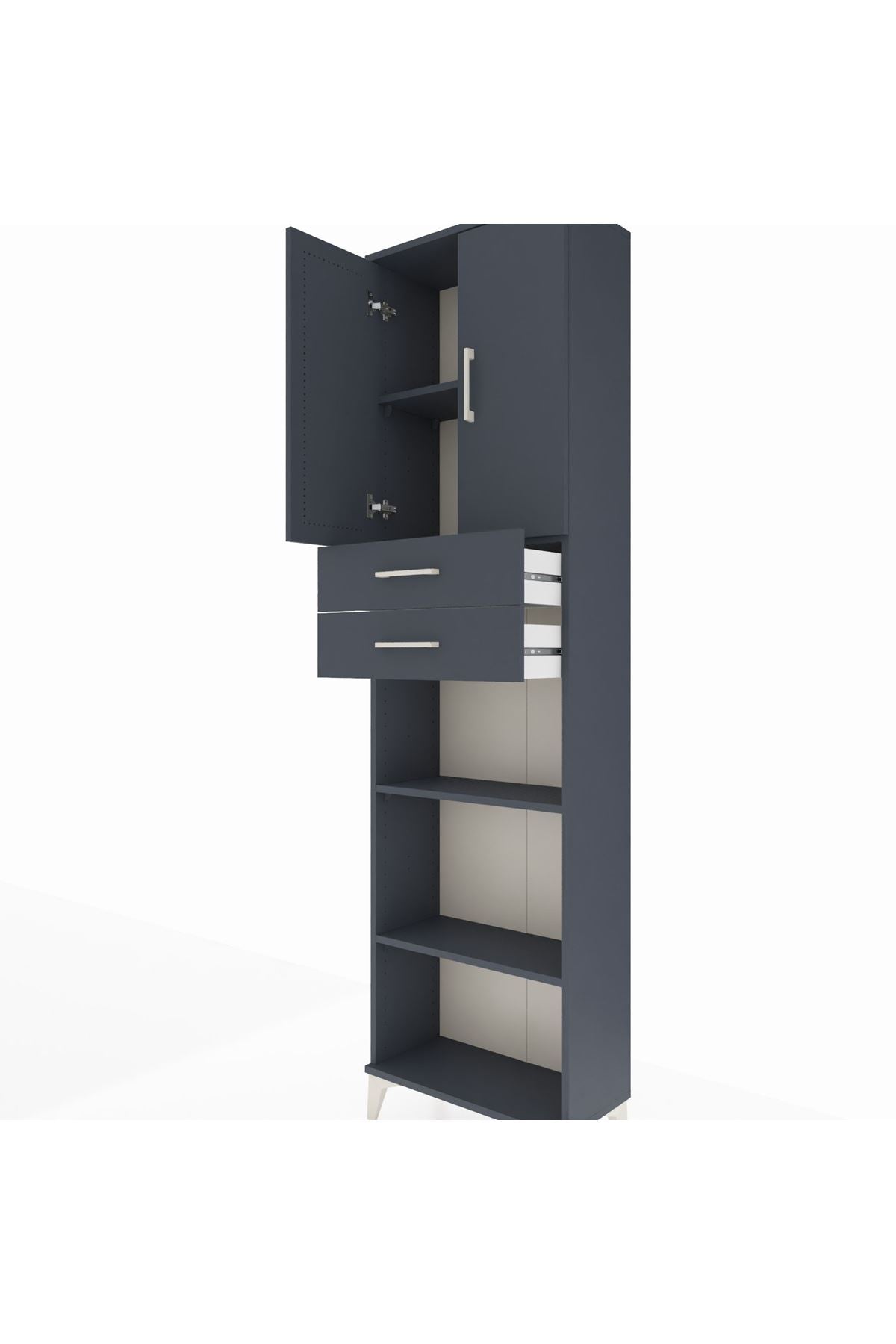 Arges Dolap 4 Raflı 2 Çekmeceli 2 Kapaklı 60x30x221 Antrasit-Antrasit