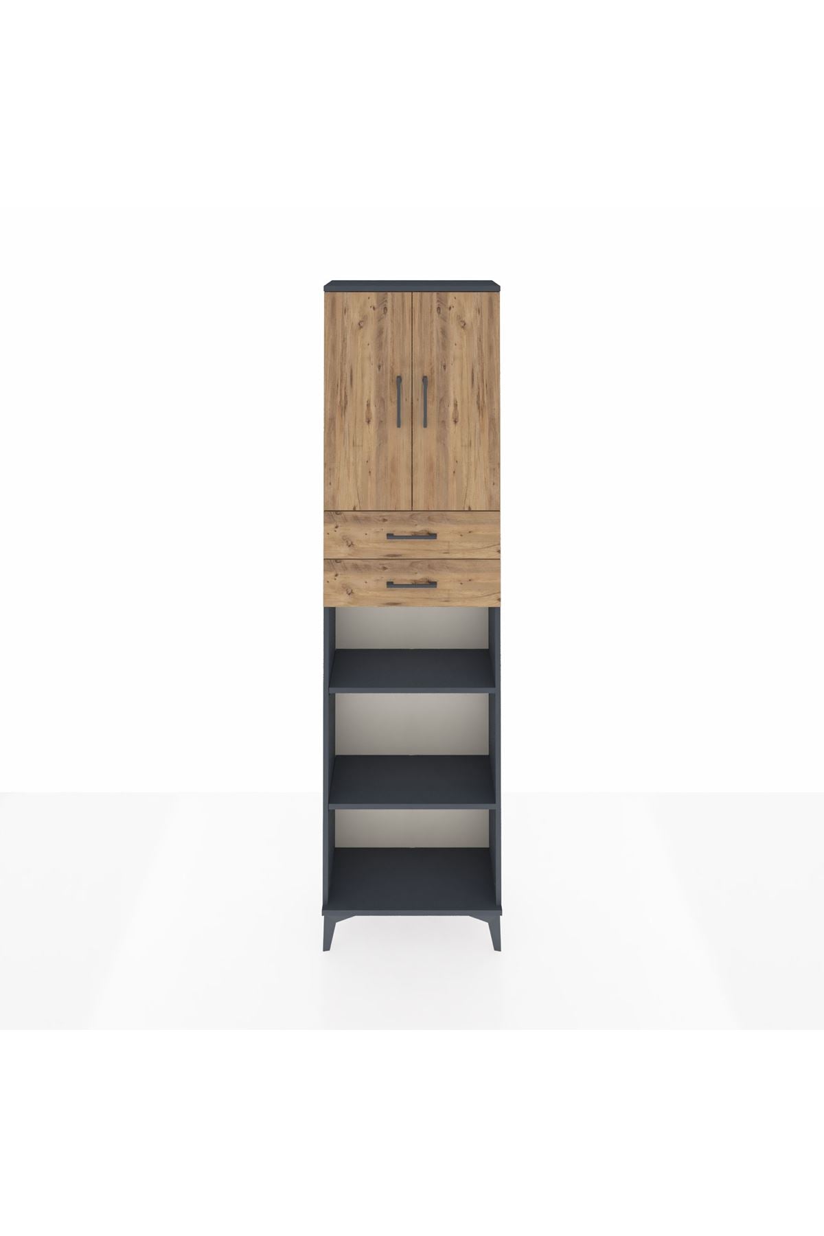 Arges Dolap 4 Raflı 2 Çekmeceli 2 Kapaklı 60x30x221 Antrasit-Çam