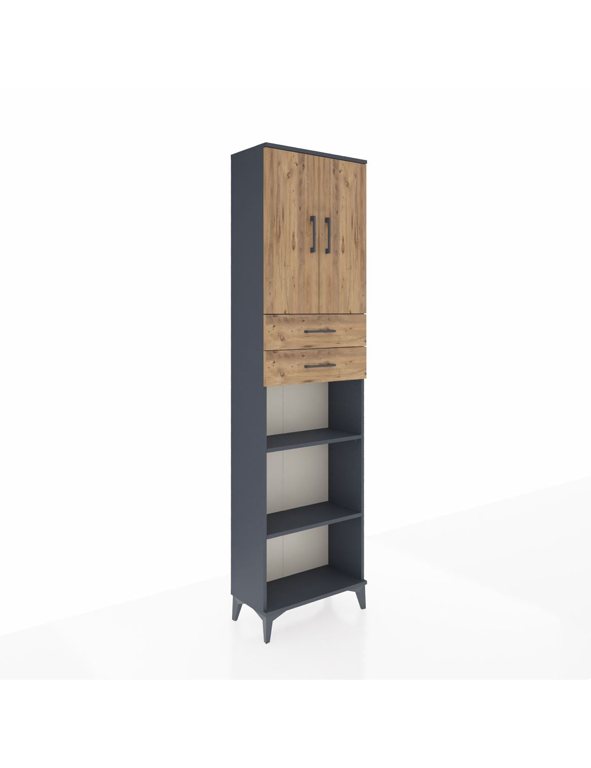 Arges Dolap 4 Raflı 2 Çekmeceli 2 Kapaklı 60x30x221 Antrasit-Çam