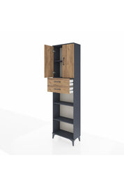 Arges Dolap 4 Raflı 2 Çekmeceli 2 Kapaklı 60x30x221 Antrasit-Çam