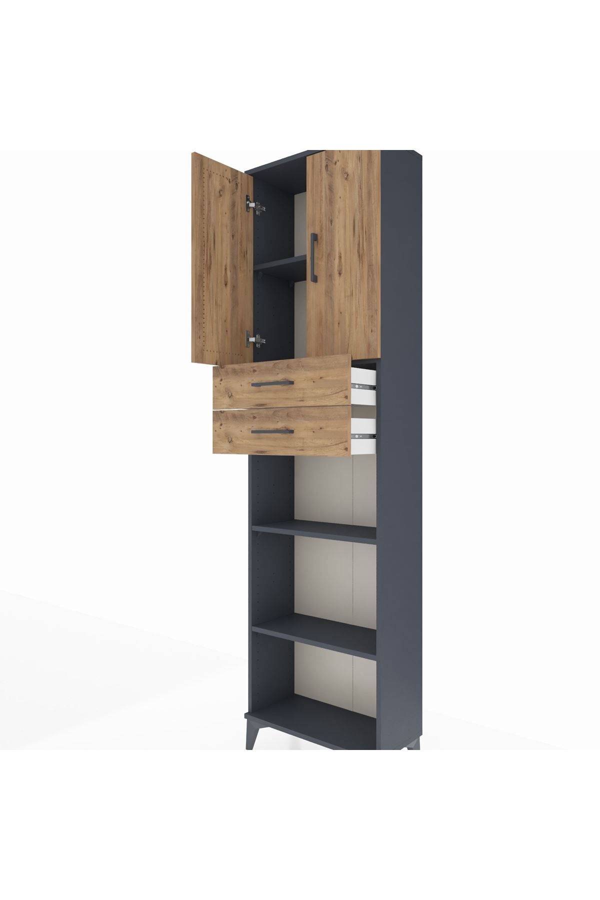 Arges Dolap 4 Raflı 2 Çekmeceli 2 Kapaklı 60x30x221 Antrasit-Çam