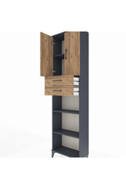 Arges Dolap 4 Raflı 2 Çekmeceli 2 Kapaklı 60x30x221 Antrasit-Çam