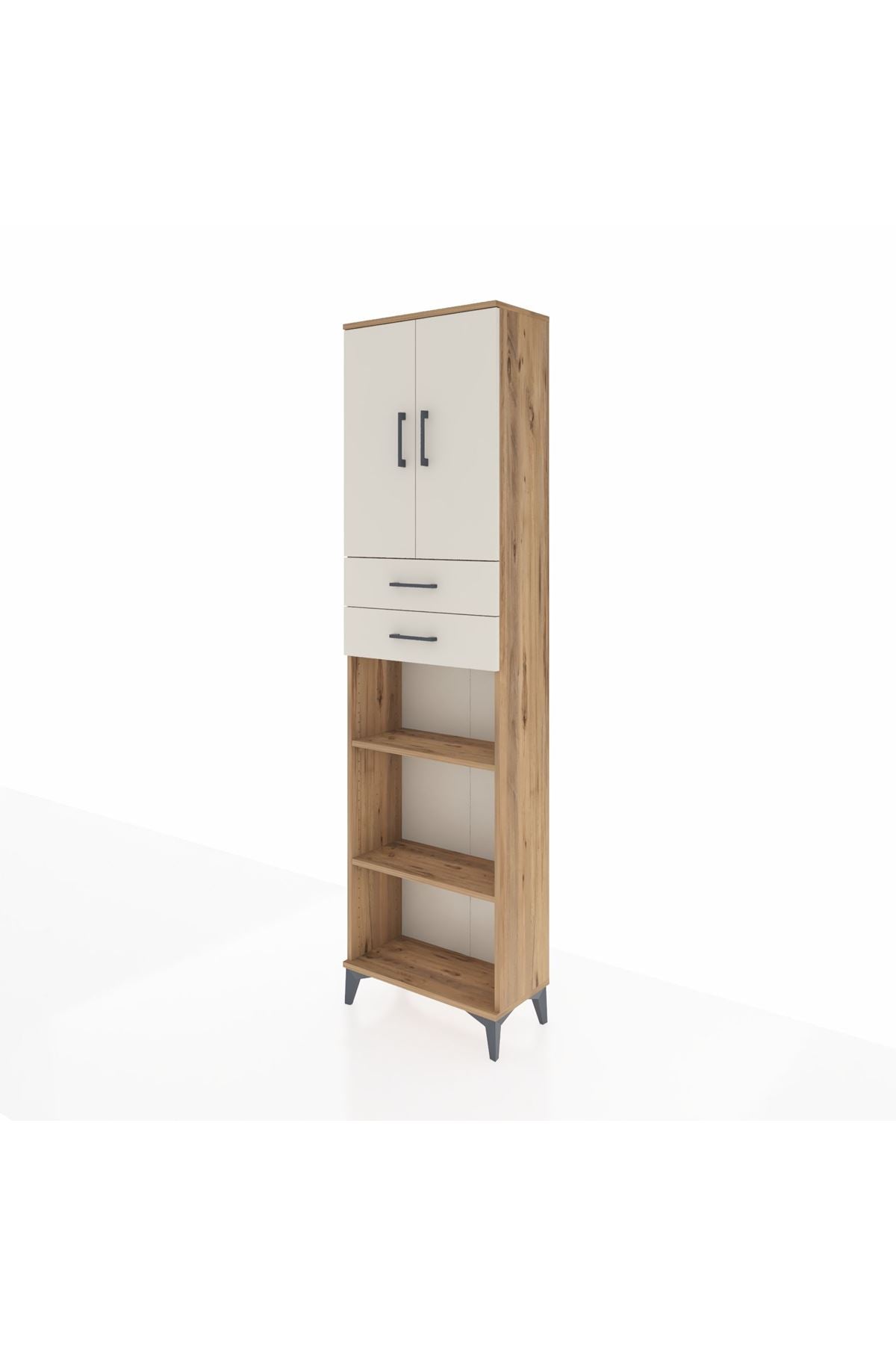 Arges Dolap 4 Raflı 2 Çekmeceli 2 Kapaklı 60x30x221 Çam-Aytaşı