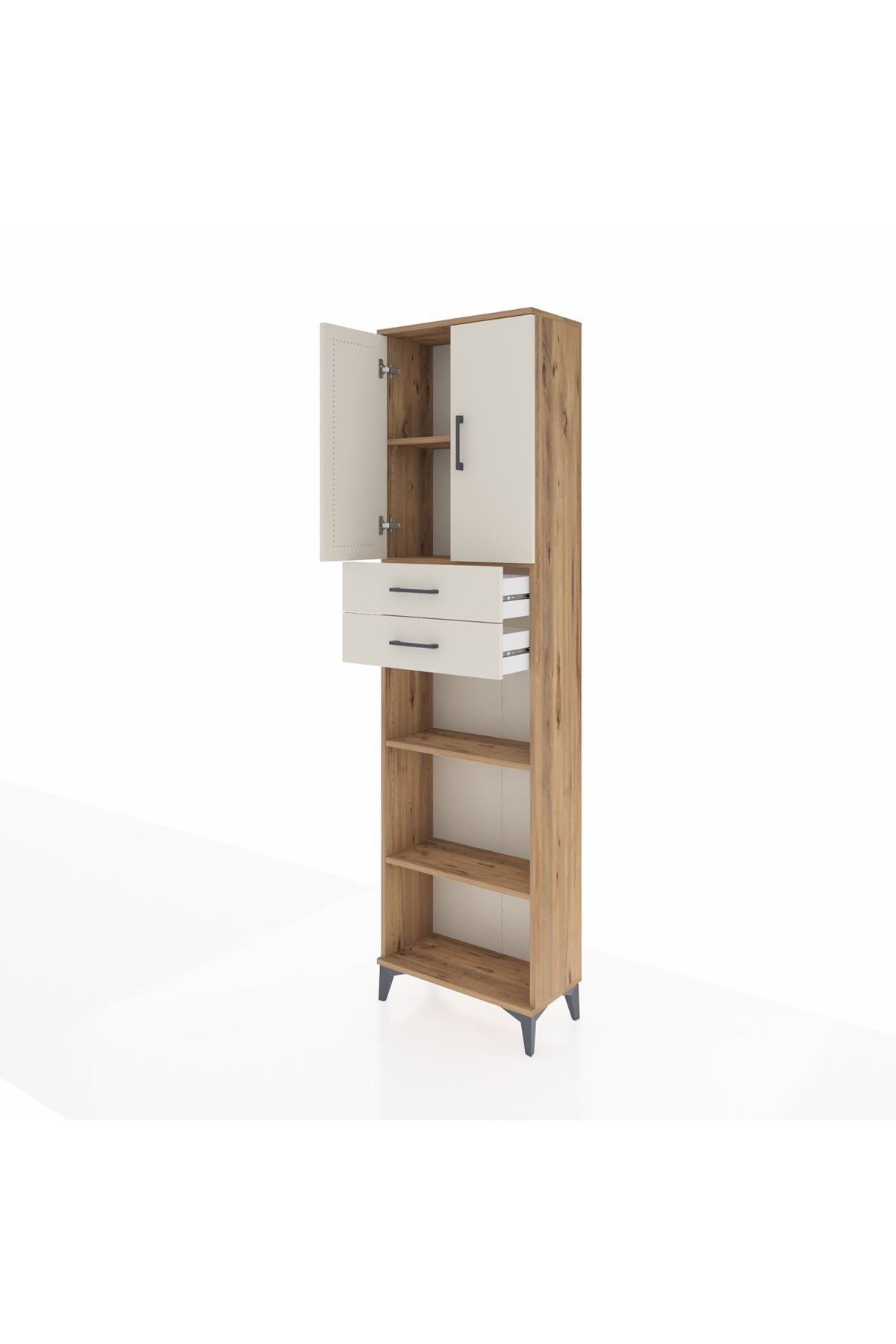 Arges Dolap 4 Raflı 2 Çekmeceli 2 Kapaklı 60x30x221 Çam-Aytaşı