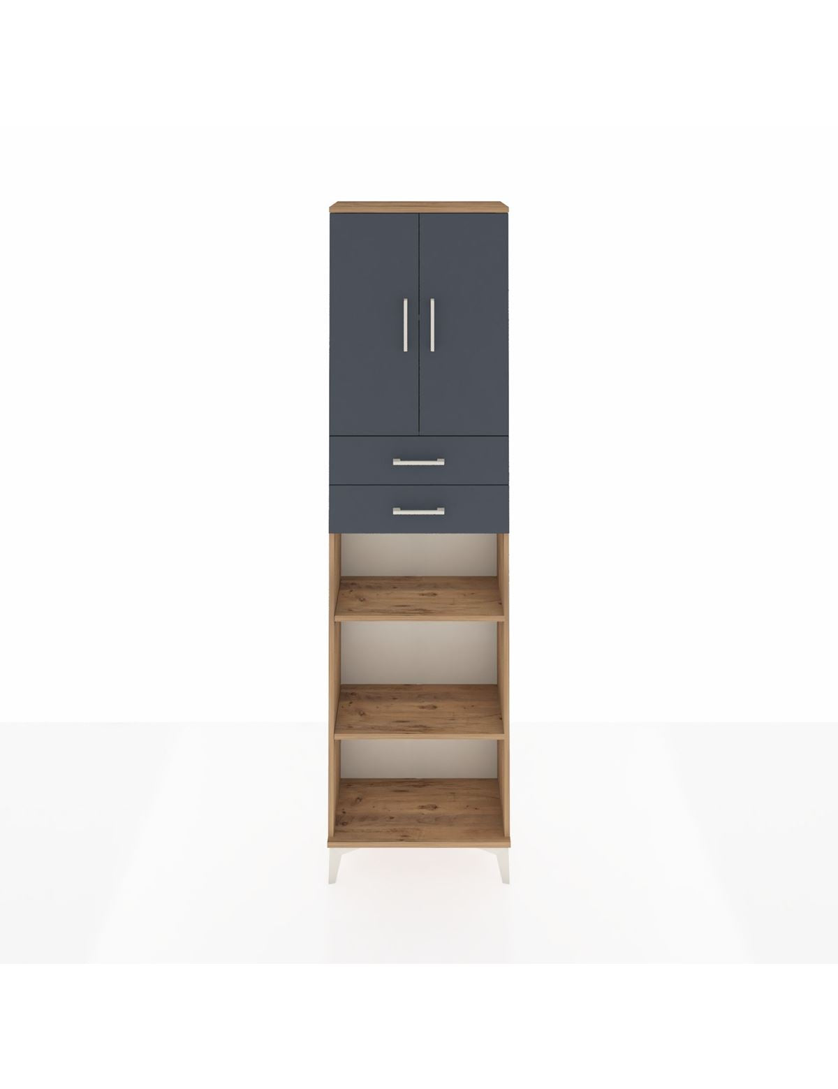 Arges Dolap 4 Raflı 2 Çekmeceli 2 Kapaklı 60x30x221 Çam-Antrasit