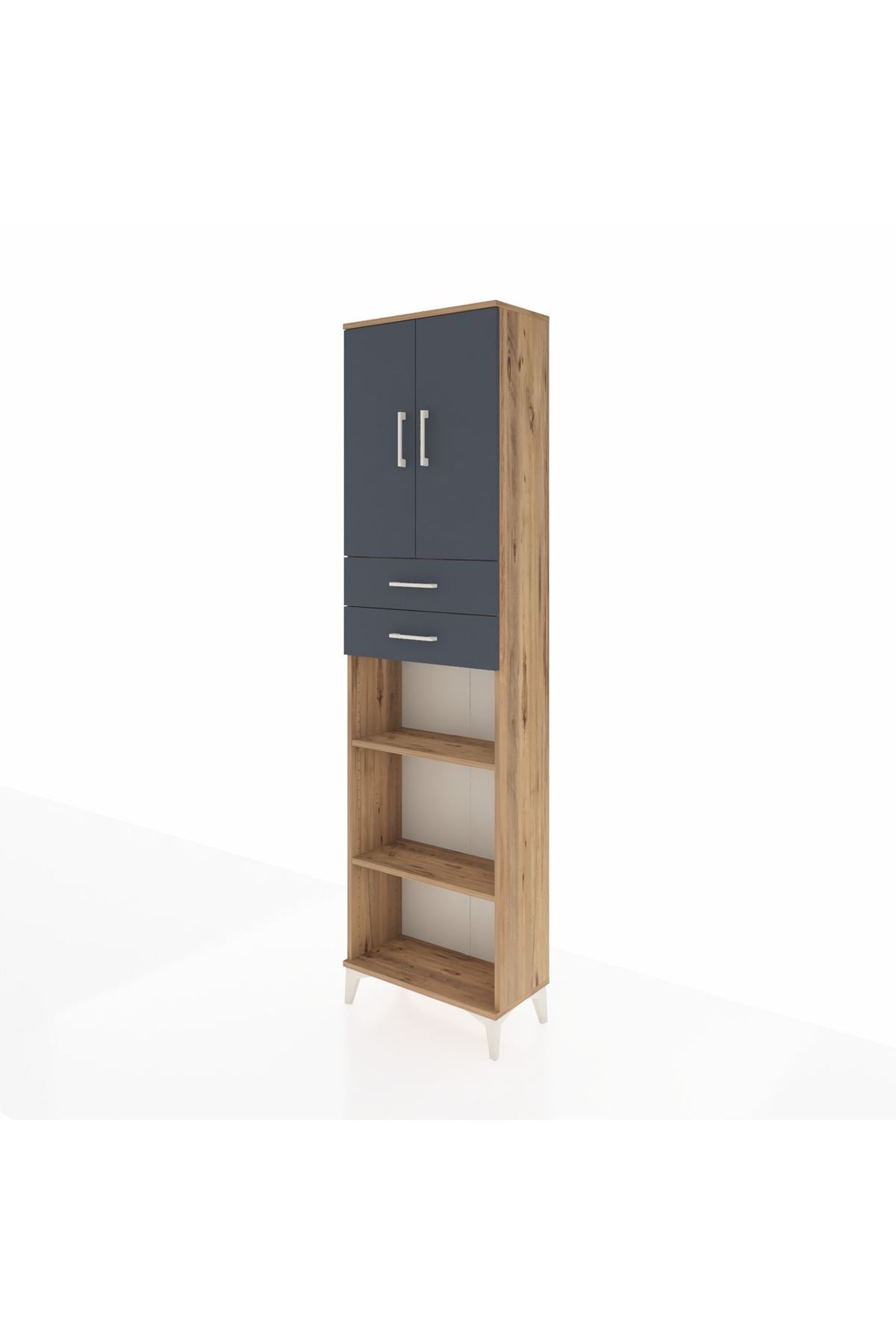 Arges Dolap 4 Raflı 2 Çekmeceli 2 Kapaklı 60x30x221 Çam-Antrasit