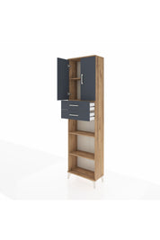 Arges Dolap 4 Raflı 2 Çekmeceli 2 Kapaklı 60x30x221 Çam-Antrasit