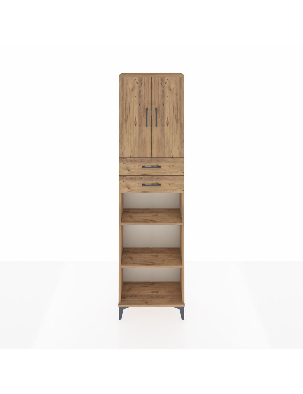 Arges Dolap 4 Raflı 2 Çekmeceli 2 Kapaklı 60x30x221 Çam-Çam