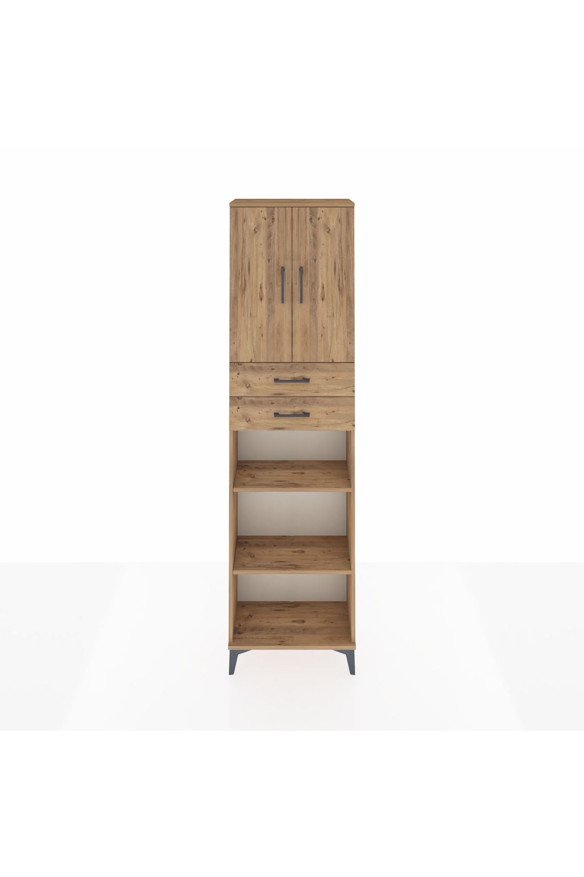 Arges Dolap 4 Raflı 2 Çekmeceli 2 Kapaklı 60x30x221 Çam-Çam