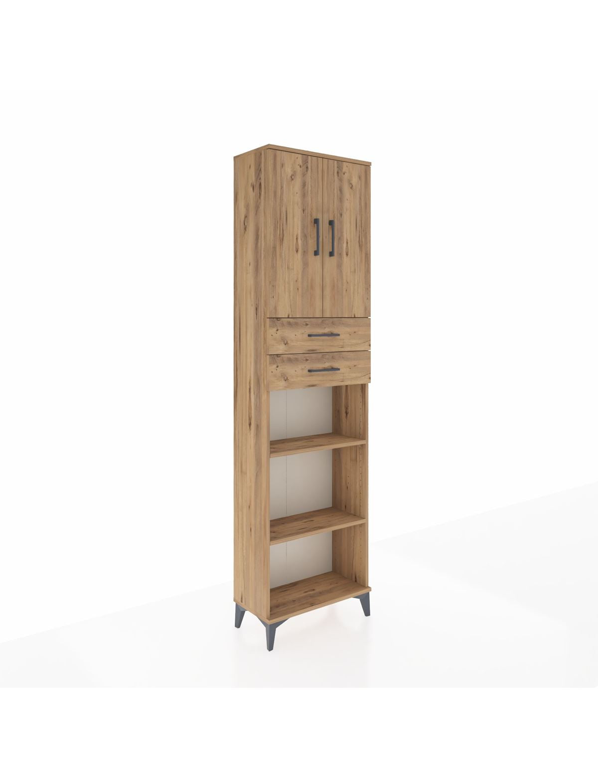 Arges Dolap 4 Raflı 2 Çekmeceli 2 Kapaklı 60x30x221 Çam-Çam