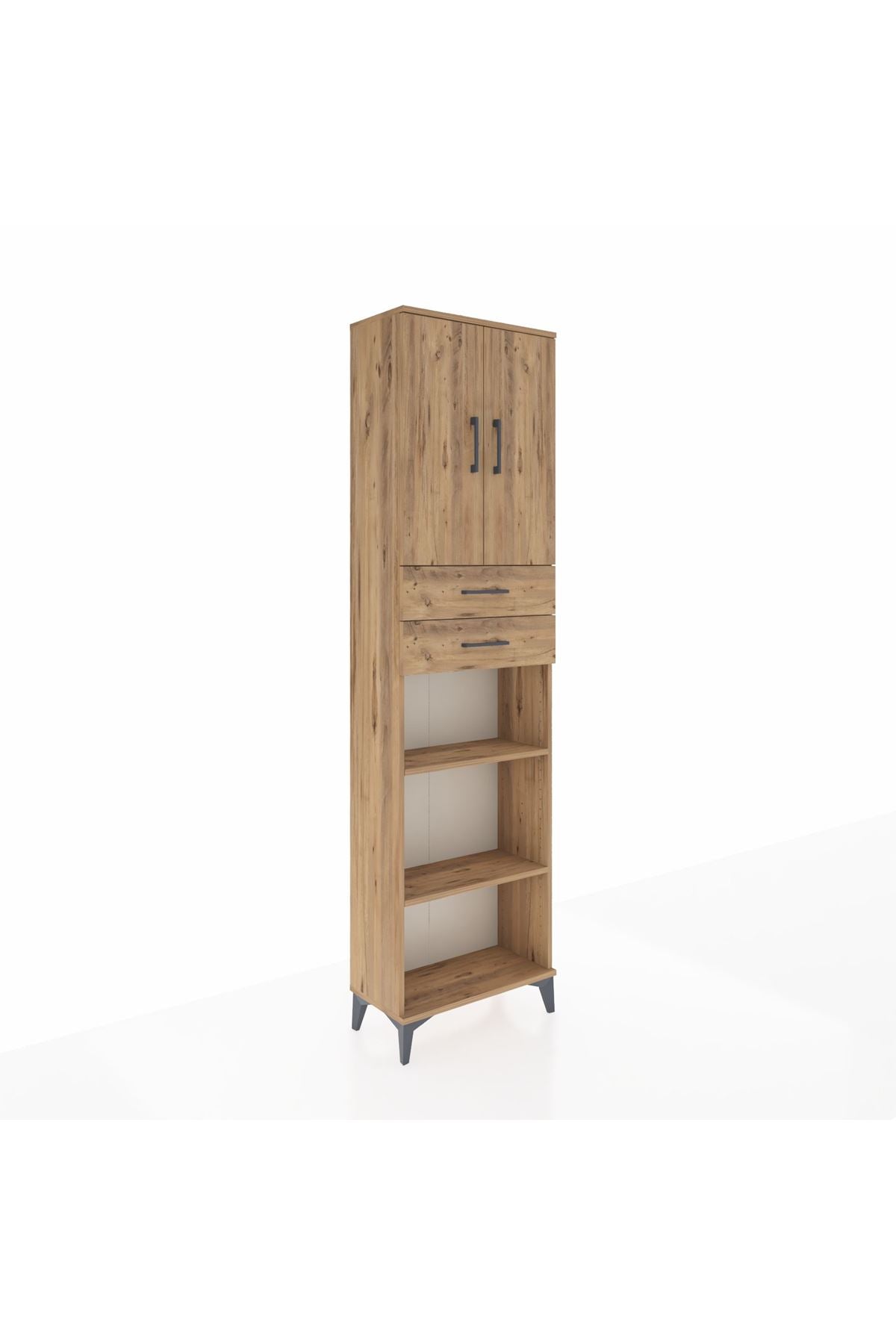 Arges Dolap 4 Raflı 2 Çekmeceli 2 Kapaklı 60x30x221 Çam-Çam