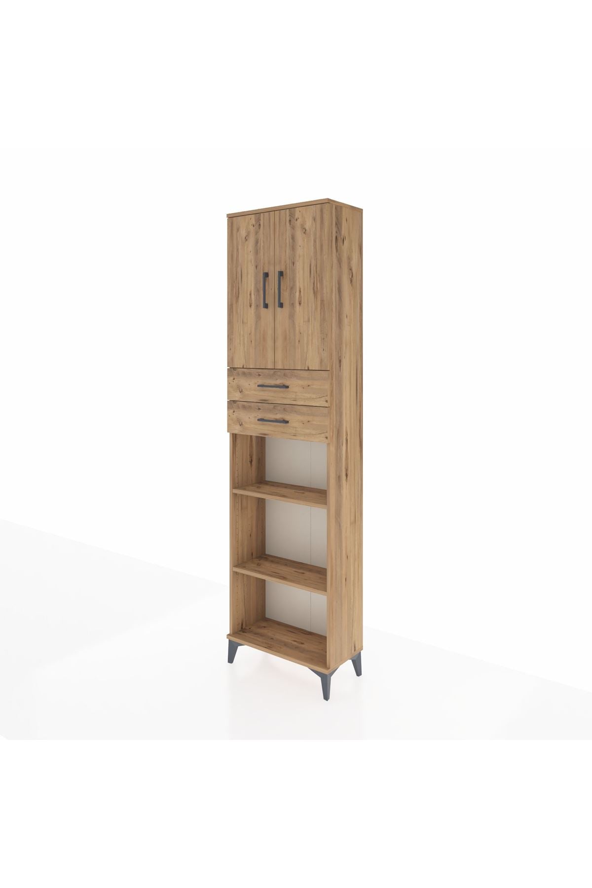 Arges Dolap 4 Raflı 2 Çekmeceli 2 Kapaklı 60x30x221 Çam-Çam