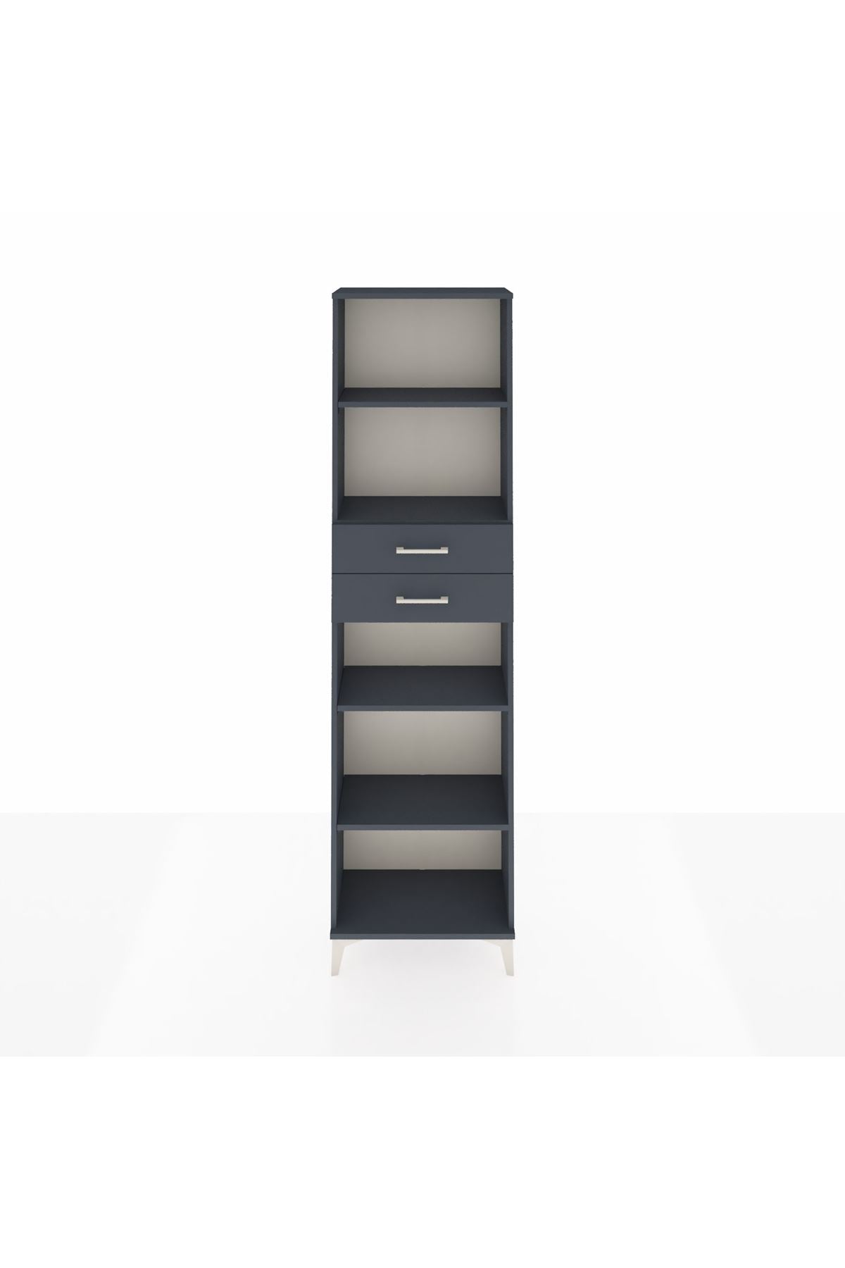 Arges Dolap 4 Raflı 2 Çekmeceli 60x30x221 Antrasit-Antrasit