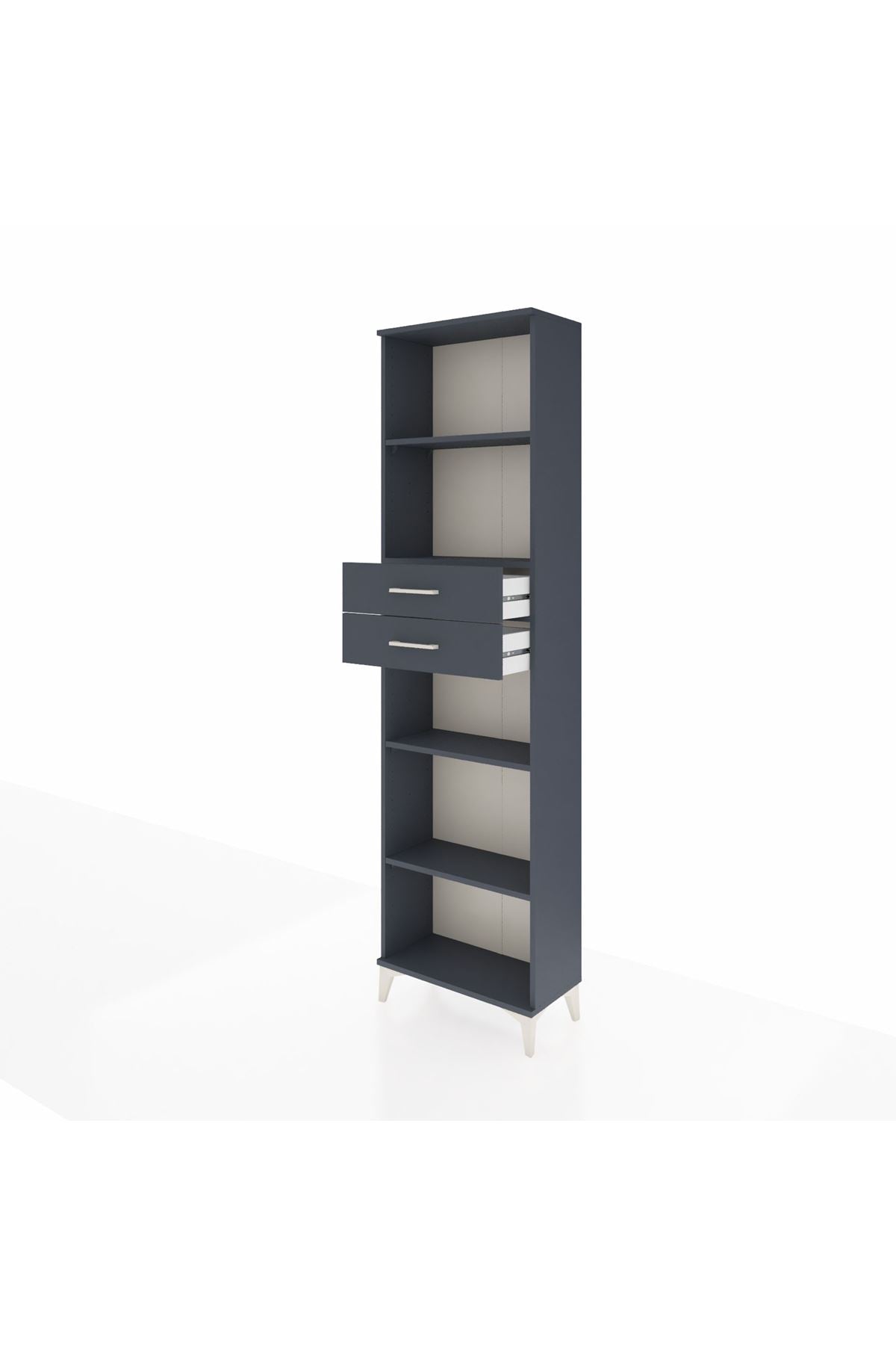 Arges Dolap 4 Raflı 2 Çekmeceli 60x30x221 Antrasit-Antrasit