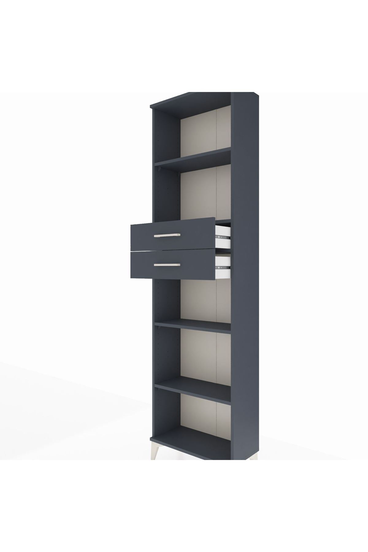 Arges Dolap 4 Raflı 2 Çekmeceli 60x30x221 Antrasit-Antrasit