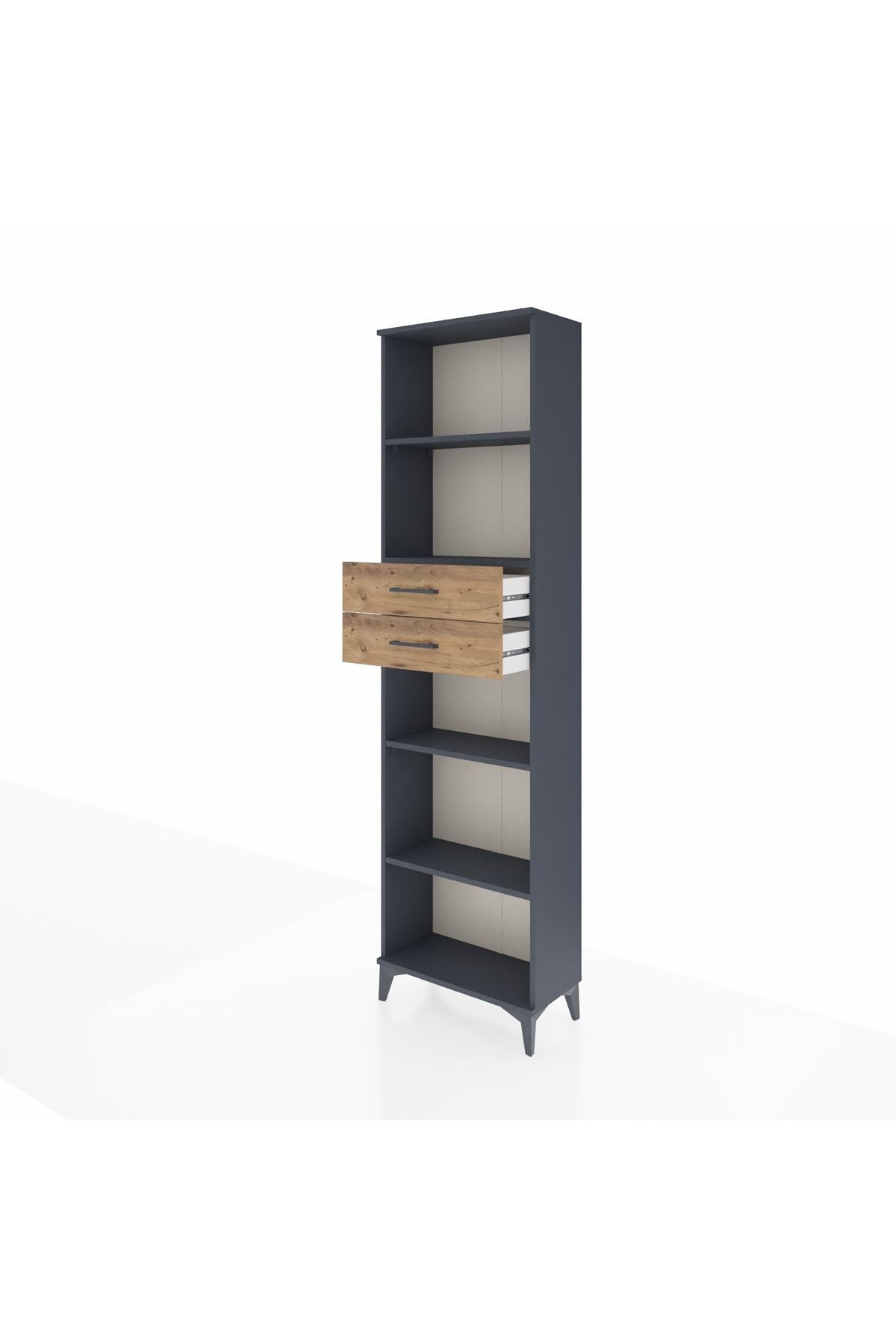 Arges Dolap 4 Raflı 2 Çekmeceli 60x30x221 Antrasit-Çam