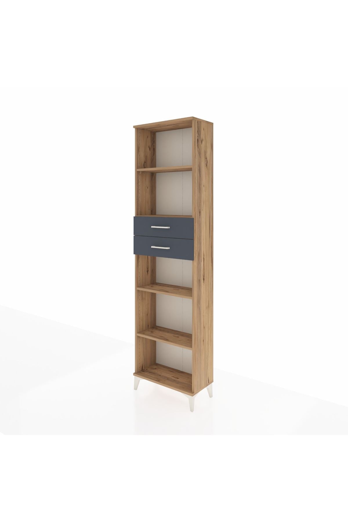 Arges Dolap 4 Raflı 2 Çekmeceli 60x30x221 Çam-Antrasit