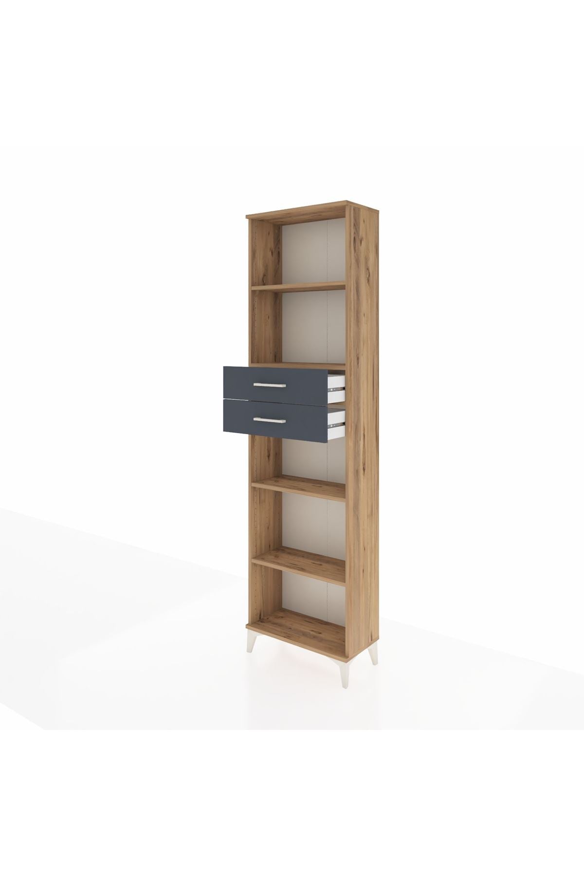 Arges Dolap 4 Raflı 2 Çekmeceli 60x30x221 Çam-Antrasit