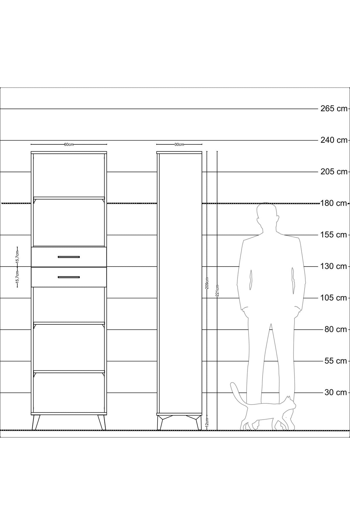Arges Dolap 4 Raflı 2 Çekmeceli 60x30x221 Çam-Antrasit