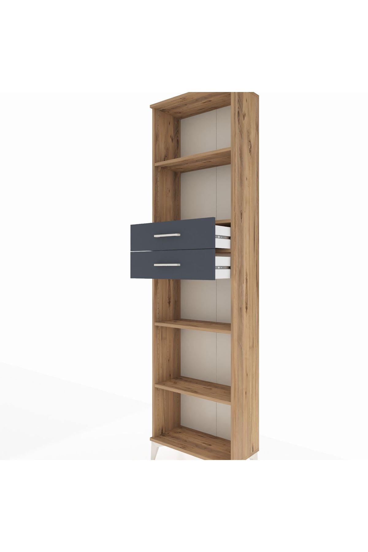 Arges Dolap 4 Raflı 2 Çekmeceli 60x30x221 Çam-Antrasit