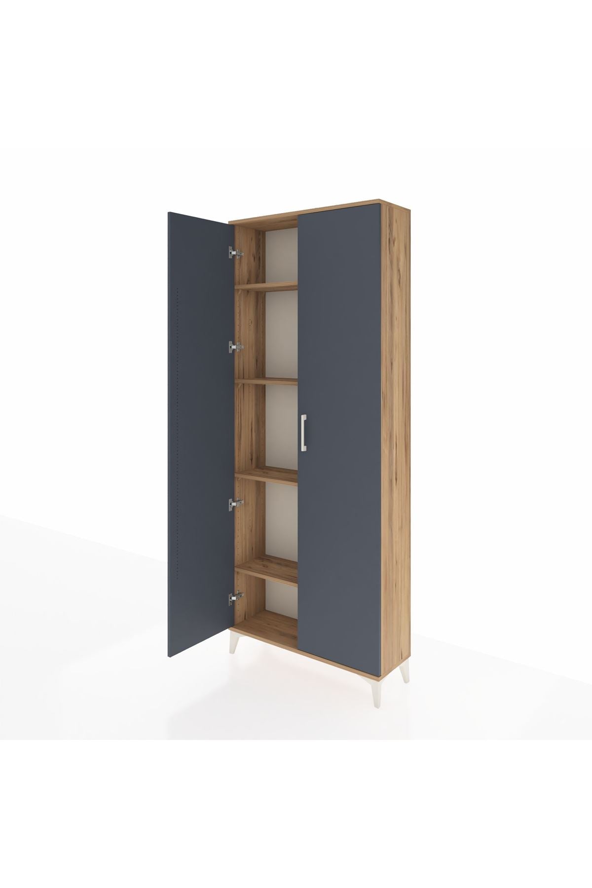 Arges Dolap 4 Raflı 2 Kapaklı 88x30x221 Çam-Antrasit