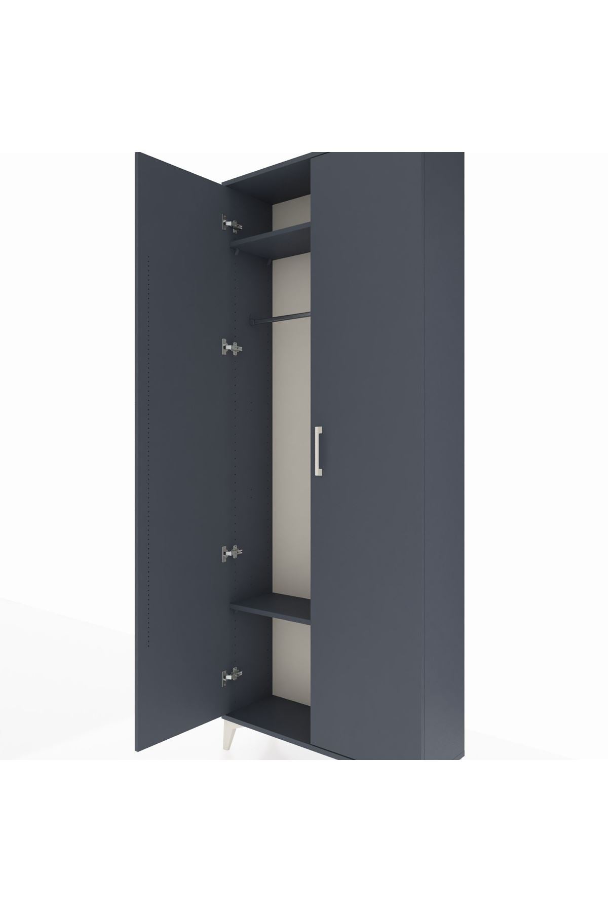 Arges Dolap 2 Raflı 2 Kapaklı Tek Askılı 88x30x221 Antrasit-Antrasit