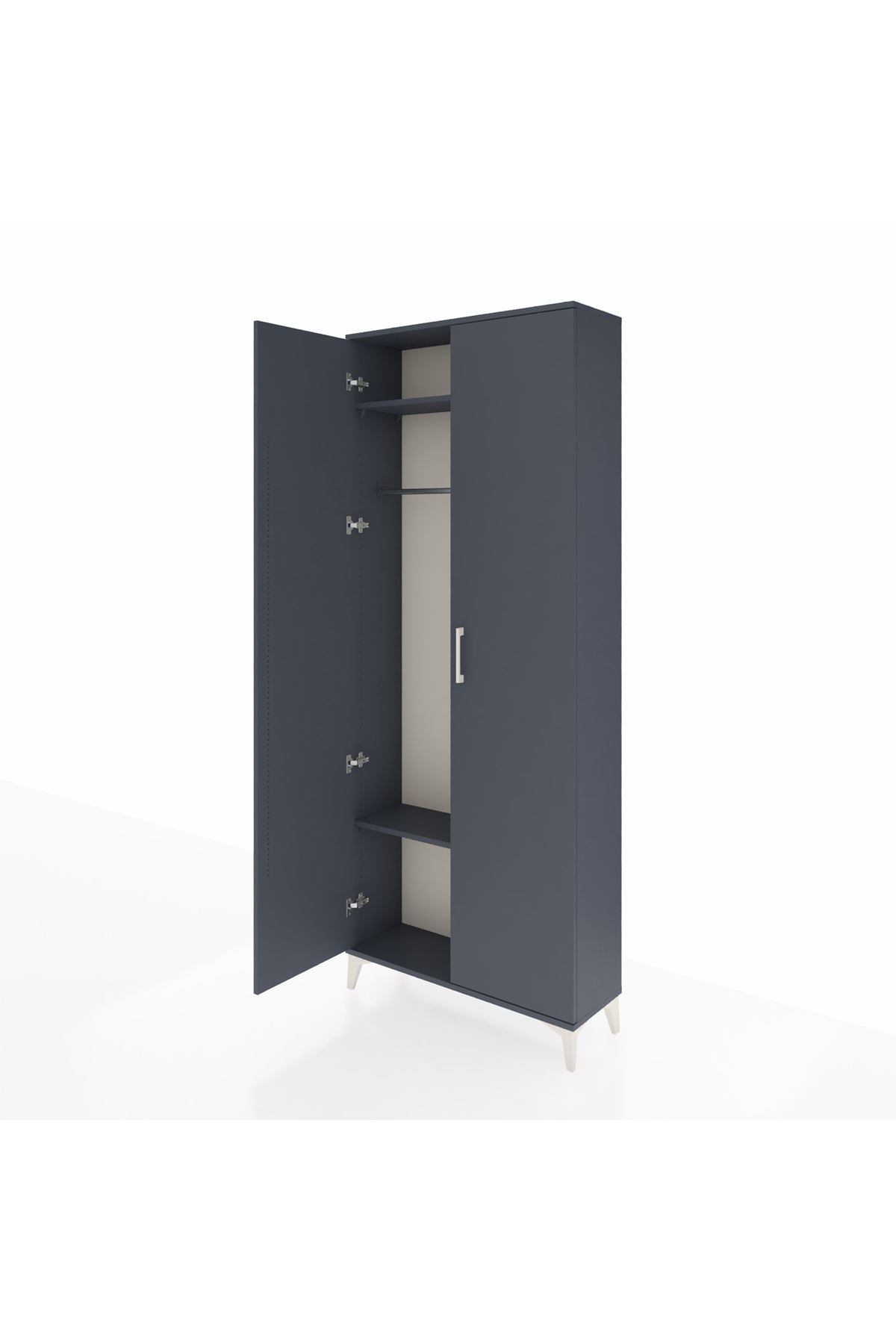 Arges Dolap 2 Raflı 2 Kapaklı Tek Askılı 88x30x221 Antrasit-Antrasit