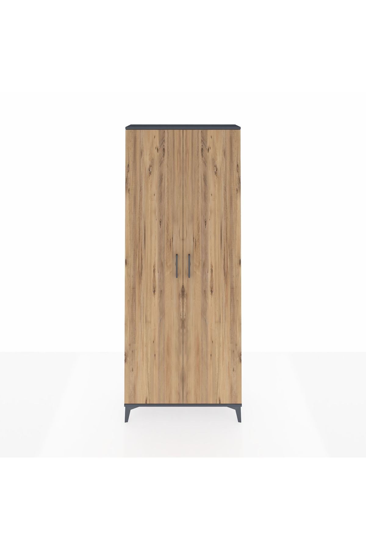 Arges Dolap 2 Raflı 2 Kapaklı Tek Askılı 88x30x221 Antrasit-Çam