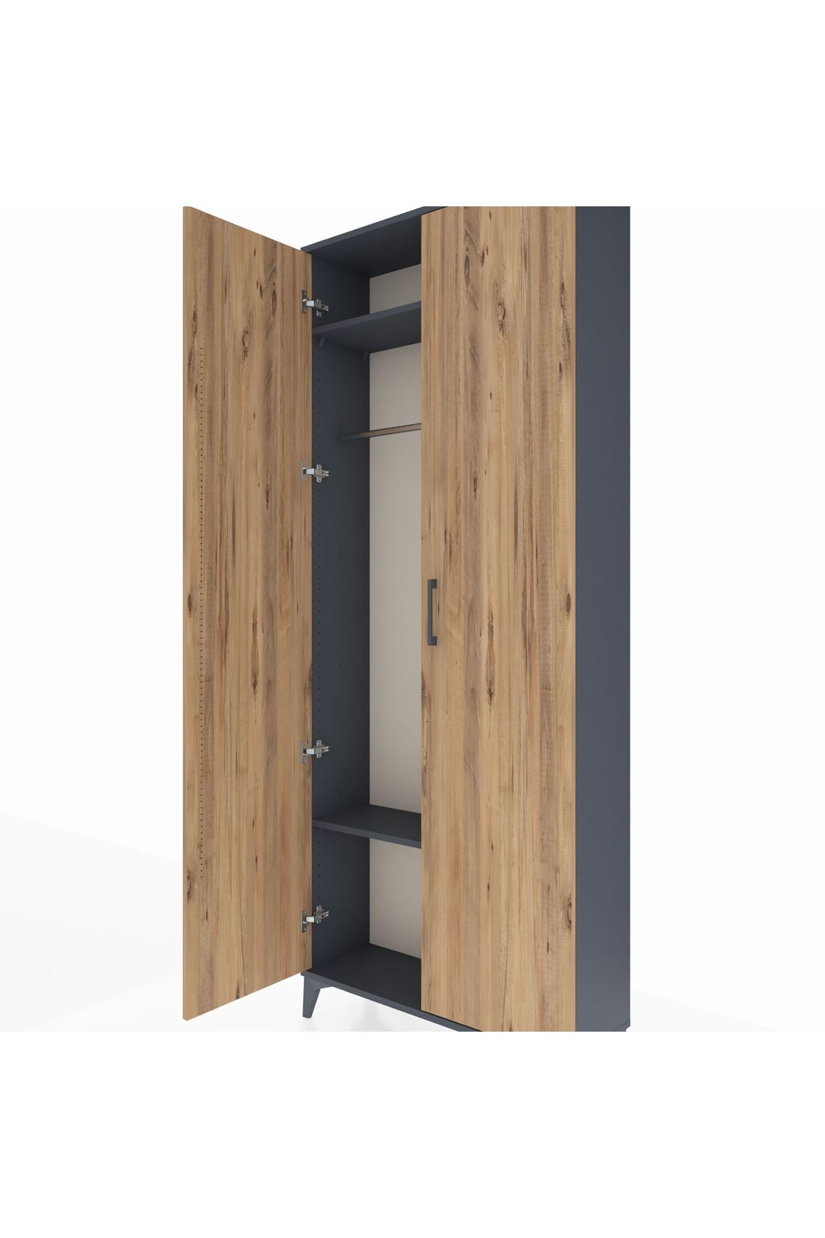 Arges Dolap 2 Raflı 2 Kapaklı Tek Askılı 88x30x221 Antrasit-Çam