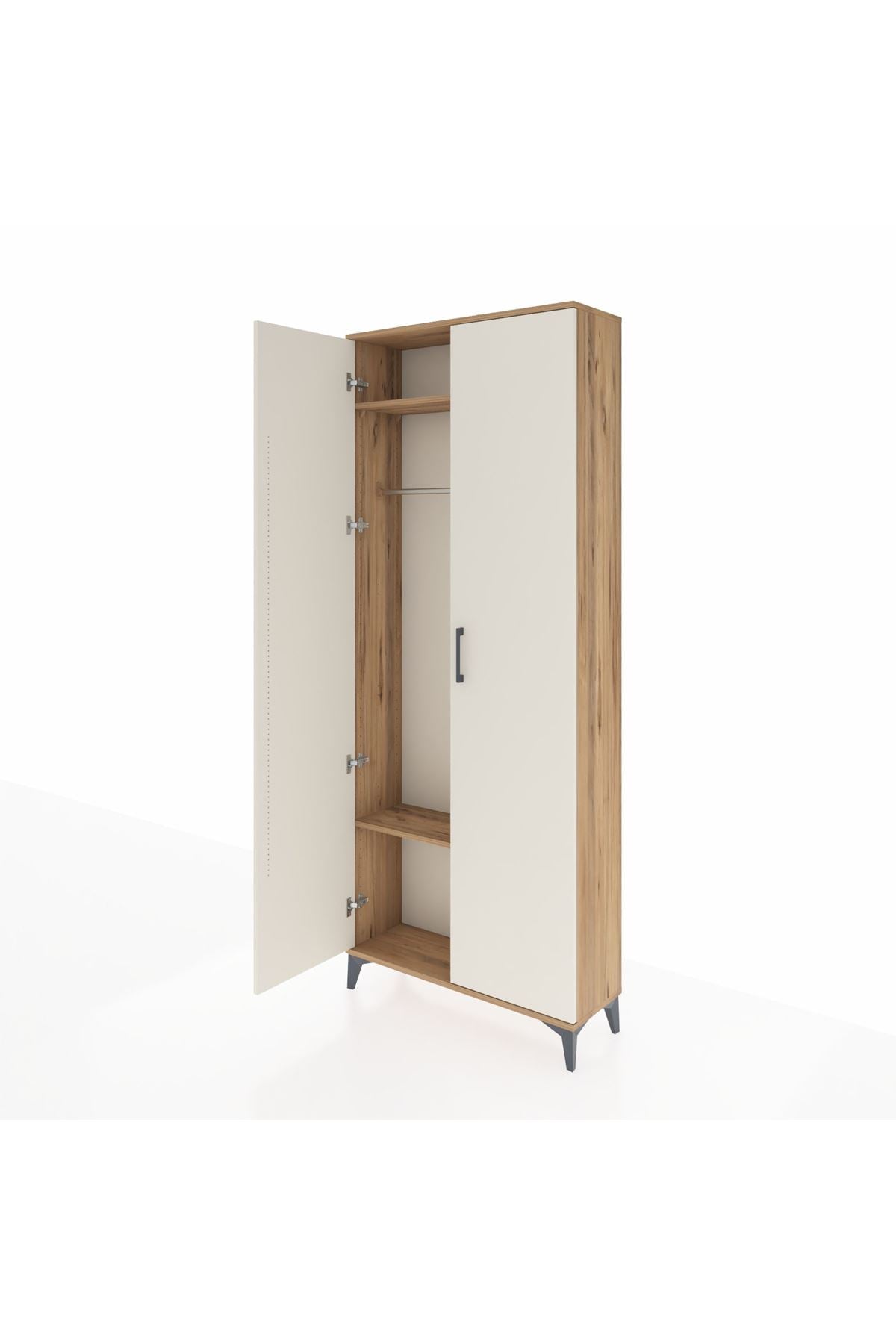 Arges Dolap 2 Raflı 2 Kapaklı Tek Askılı 88x30x221 Çam-Aytaşı