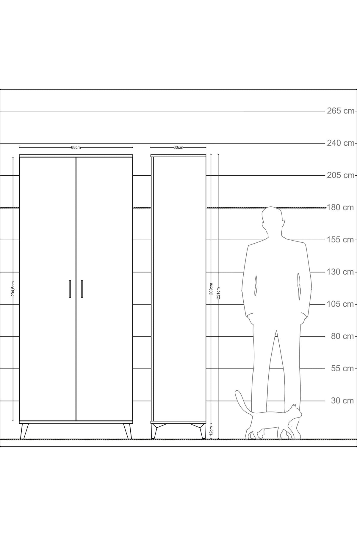 Arges Dolap 2 Raflı 2 Kapaklı Tek Askılı 88x30x221 Çam-Aytaşı