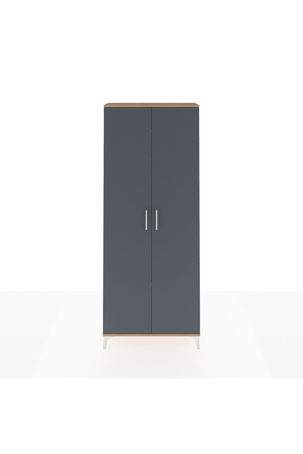 Arges Dolap 2 Raflı 2 Kapaklı Tek Askılı 88x30x221 Çam-Antrasit