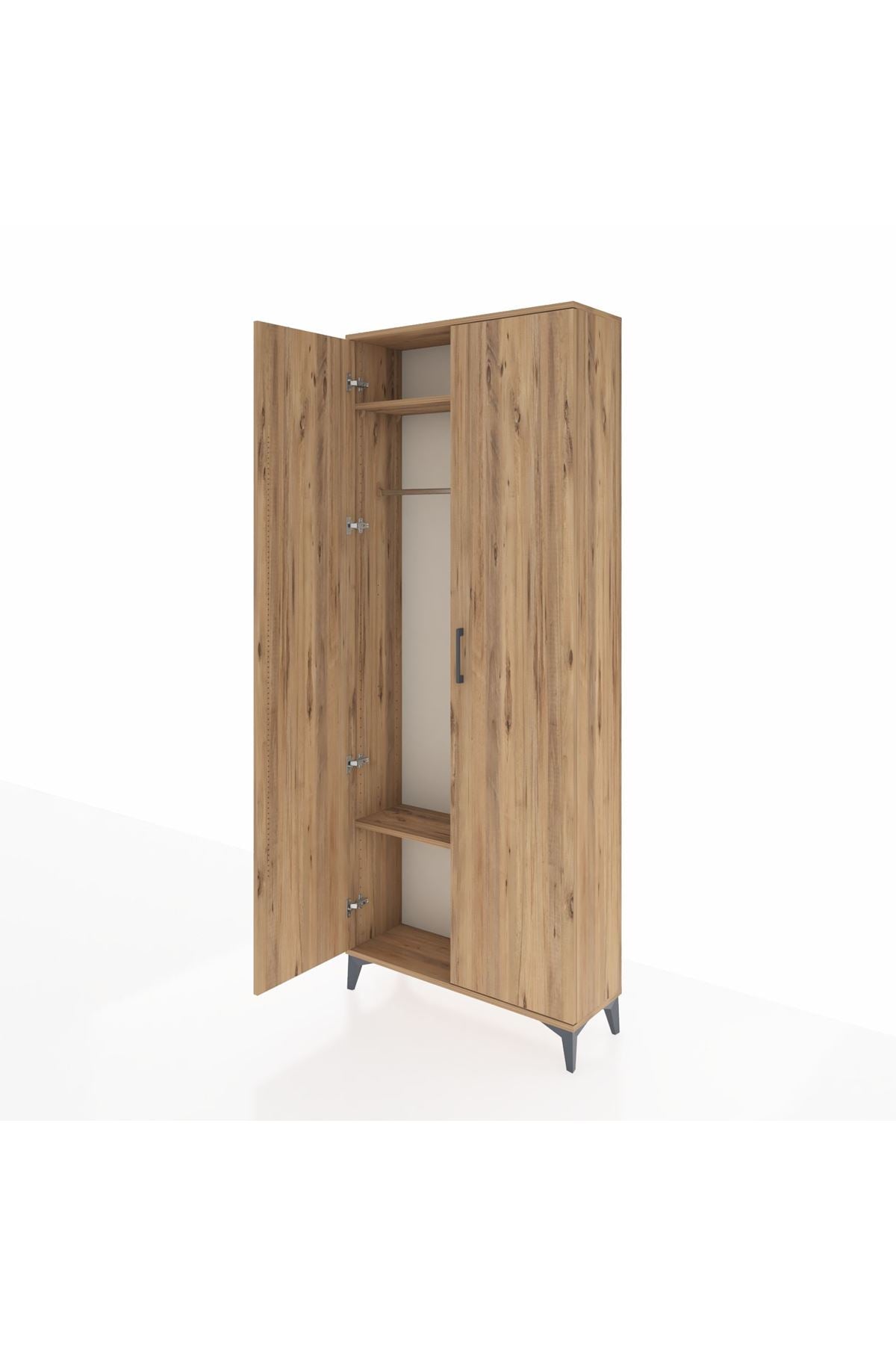 Arges Dolap 2 Raflı 2 Kapaklı Tek Askılı 88x30x221 Çam-Çam