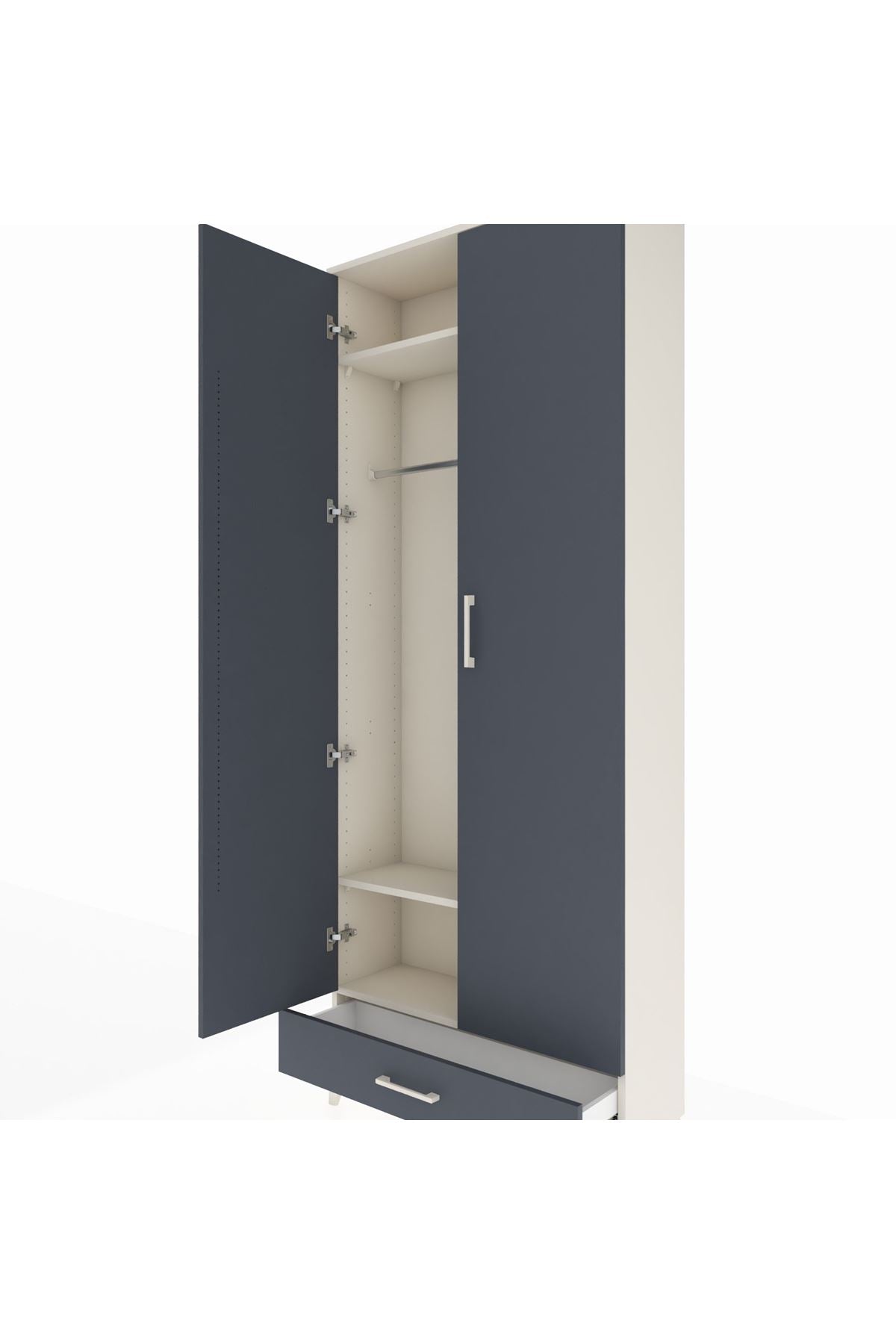 Arges Dolap 3 Raflı Tek Çekmeceli Tek Askılı 88x30x221 Aytaşı-Antrasit