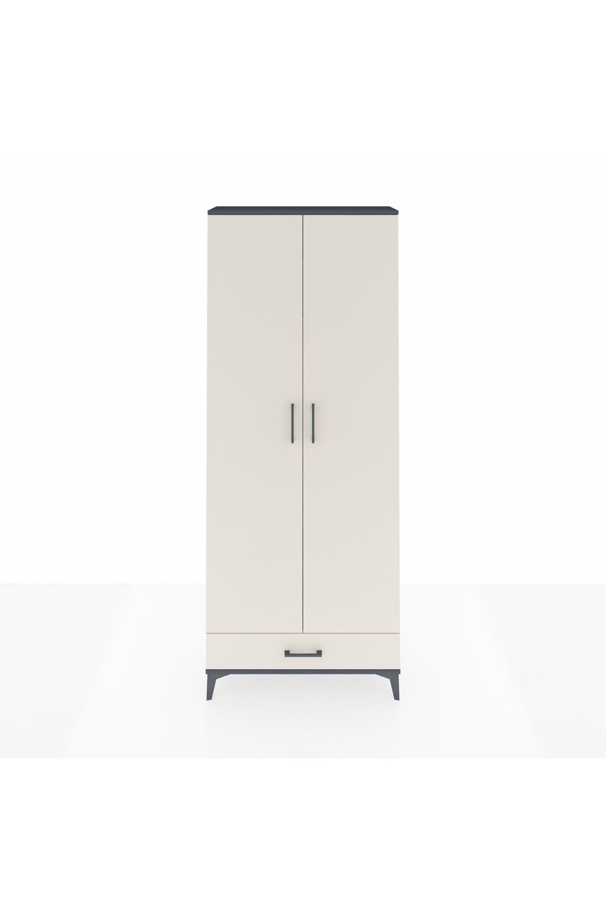 Arges Dolap 3 Raflı Tek Çekmeceli Tek Askılı 88x30x221 Antrasit-Aytaşı