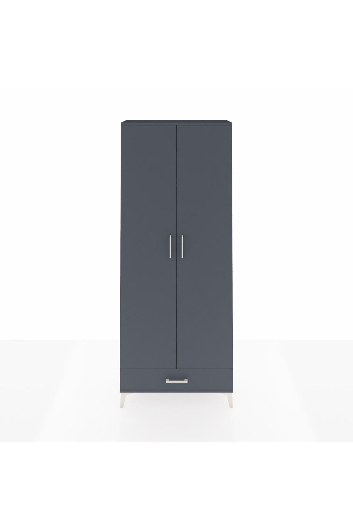 Arges Dolap 3 Raflı Tek Çekmeceli Tek Askılı 88x30x221 Antrasit-Antrasit