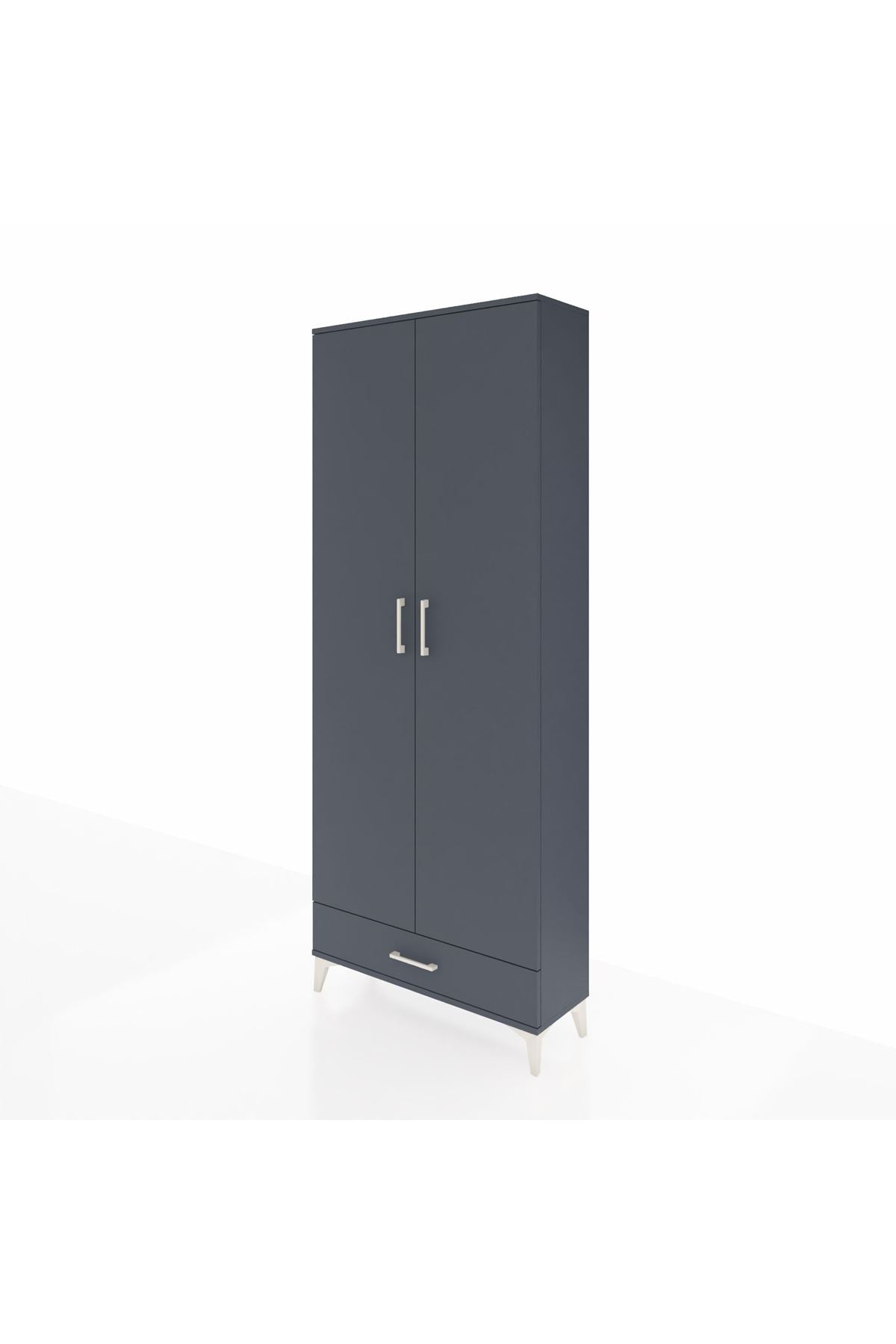 Arges Dolap 3 Raflı Tek Çekmeceli Tek Askılı 88x30x221 Antrasit-Antrasit