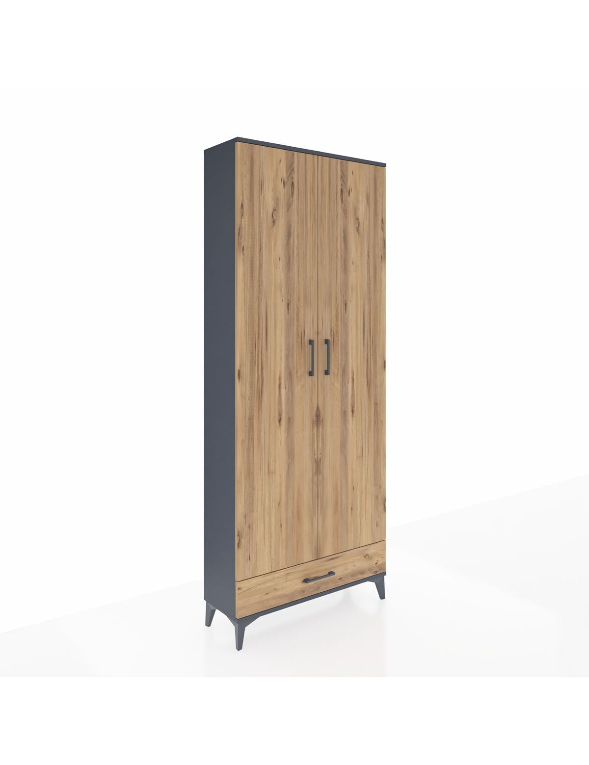 Arges Dolap 3 Raflı Tek Çekmeceli Tek Askılı 88x30x221 Antrasit-Çam