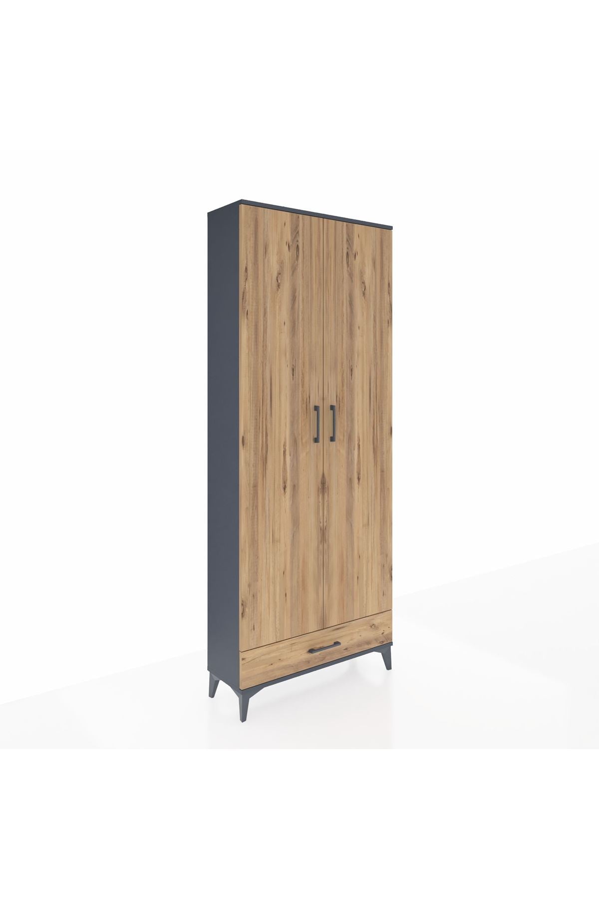 Arges Dolap 3 Raflı Tek Çekmeceli Tek Askılı 88x30x221 Antrasit-Çam