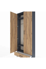 Arges Dolap 3 Raflı Tek Çekmeceli Tek Askılı 88x30x221 Antrasit-Çam