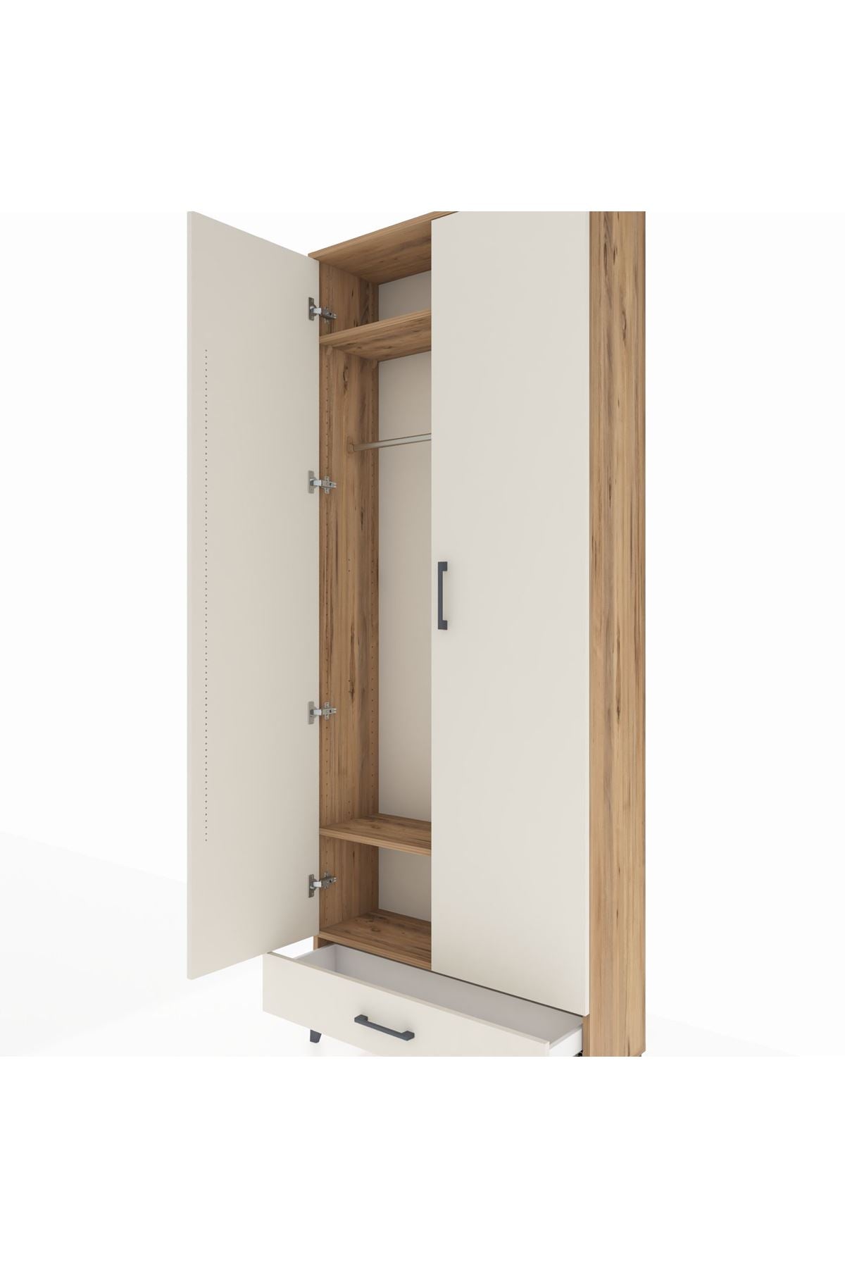 Arges Dolap 3 Raflı Tek Çekmeceli Tek Askılı 88x30x221 Çam-Aytaşı